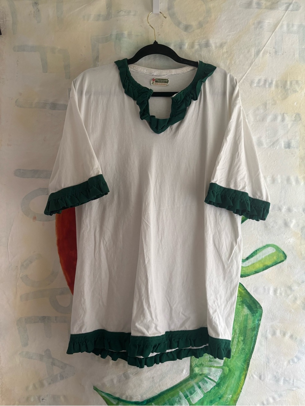 1980s Handmade Shirt with Green Ruffle Trim